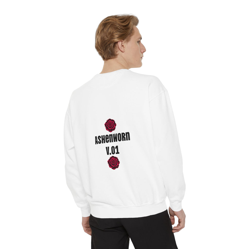 Rose Graphic Sweatshirt — 'ASHENWORN V.01' Back Print