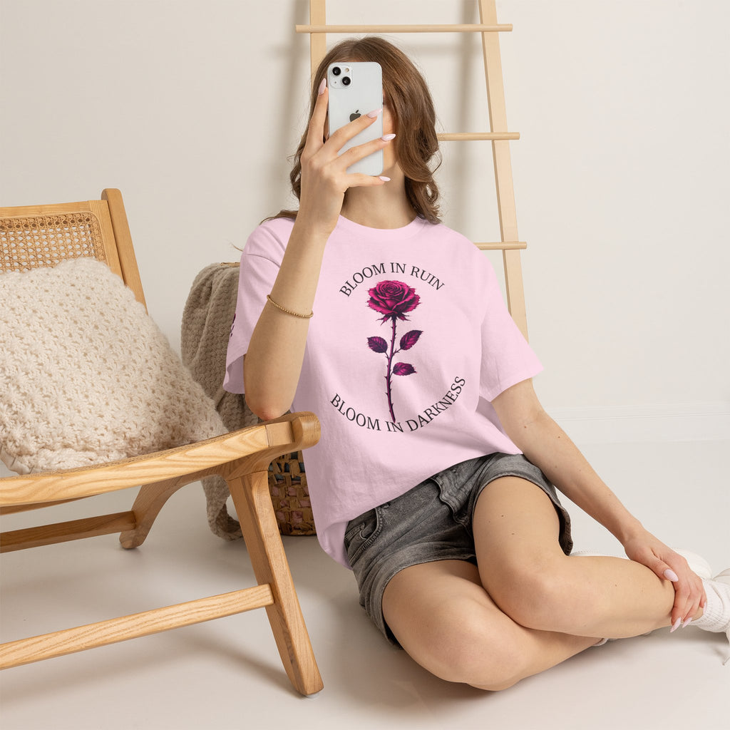 Bloom in Darkness Rose T-Shirt — Gothic Floral Tee with 'Bloom in Ruin'  'Bloom in Darkness'
