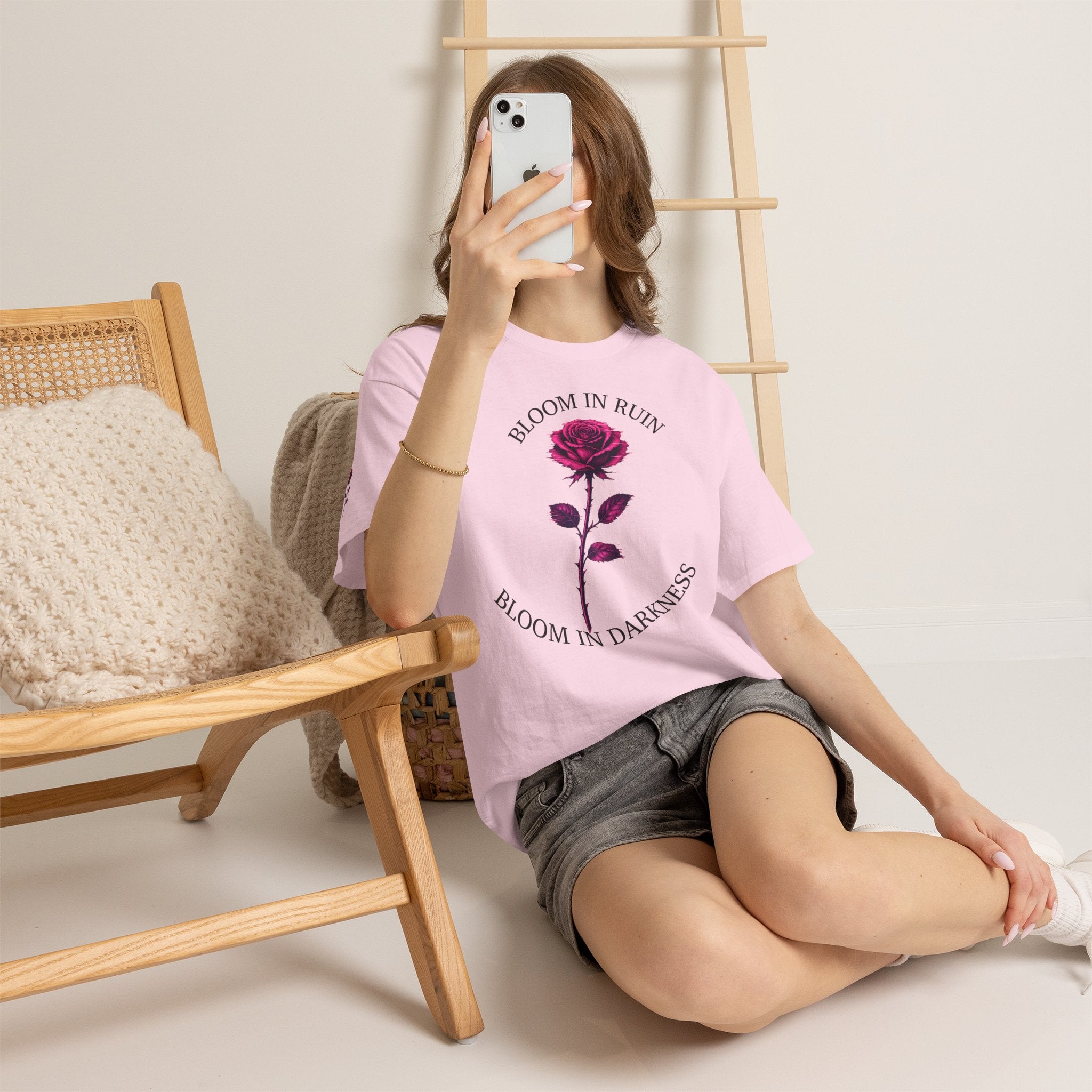 Bloom in Darkness Rose T-Shirt — Gothic Floral Tee with 'Bloom in Ruin'  'Bloom in Darkness'