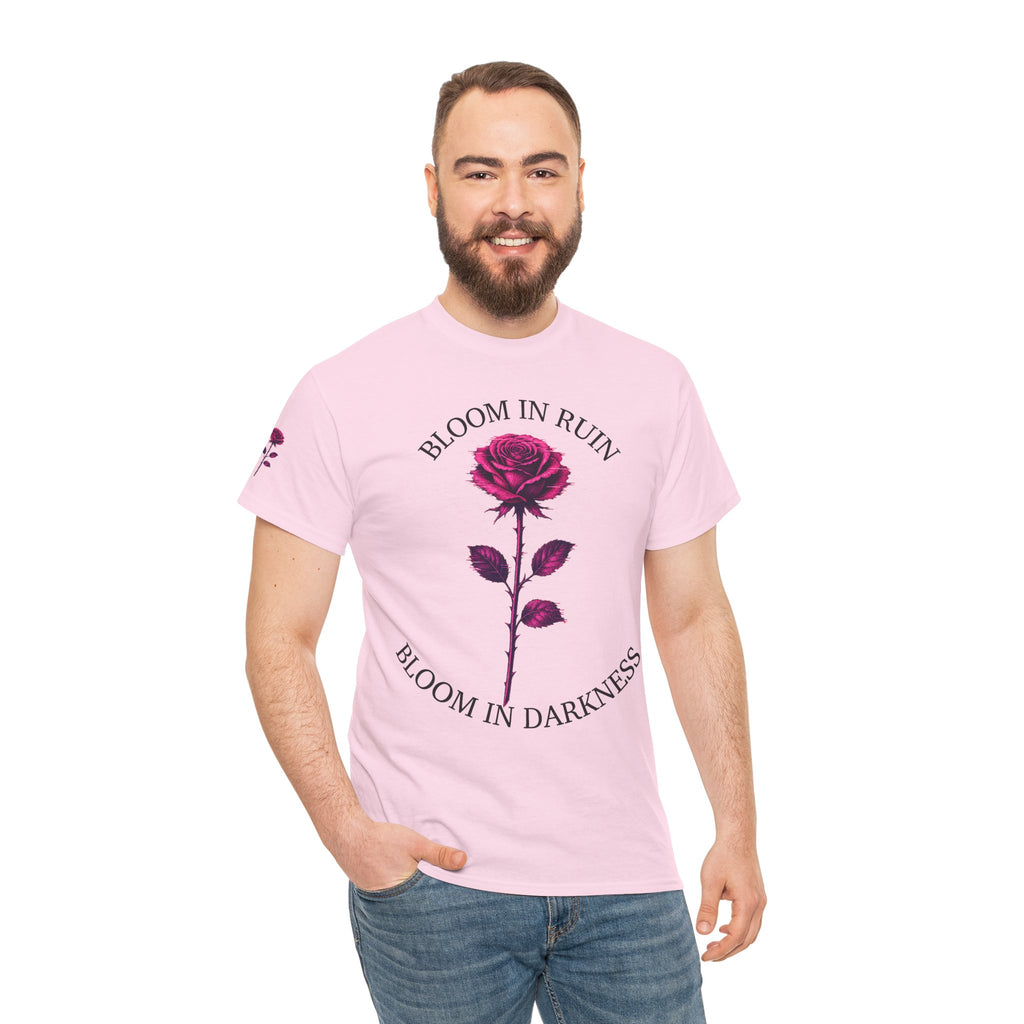 Bloom in Darkness Rose T-Shirt — Gothic Floral Tee with 'Bloom in Ruin'  'Bloom in Darkness'