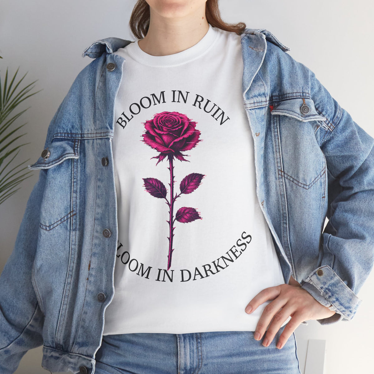 Bloom in Darkness Rose T-Shirt — Gothic Floral Tee with 'Bloom in Ruin'  'Bloom in Darkness'