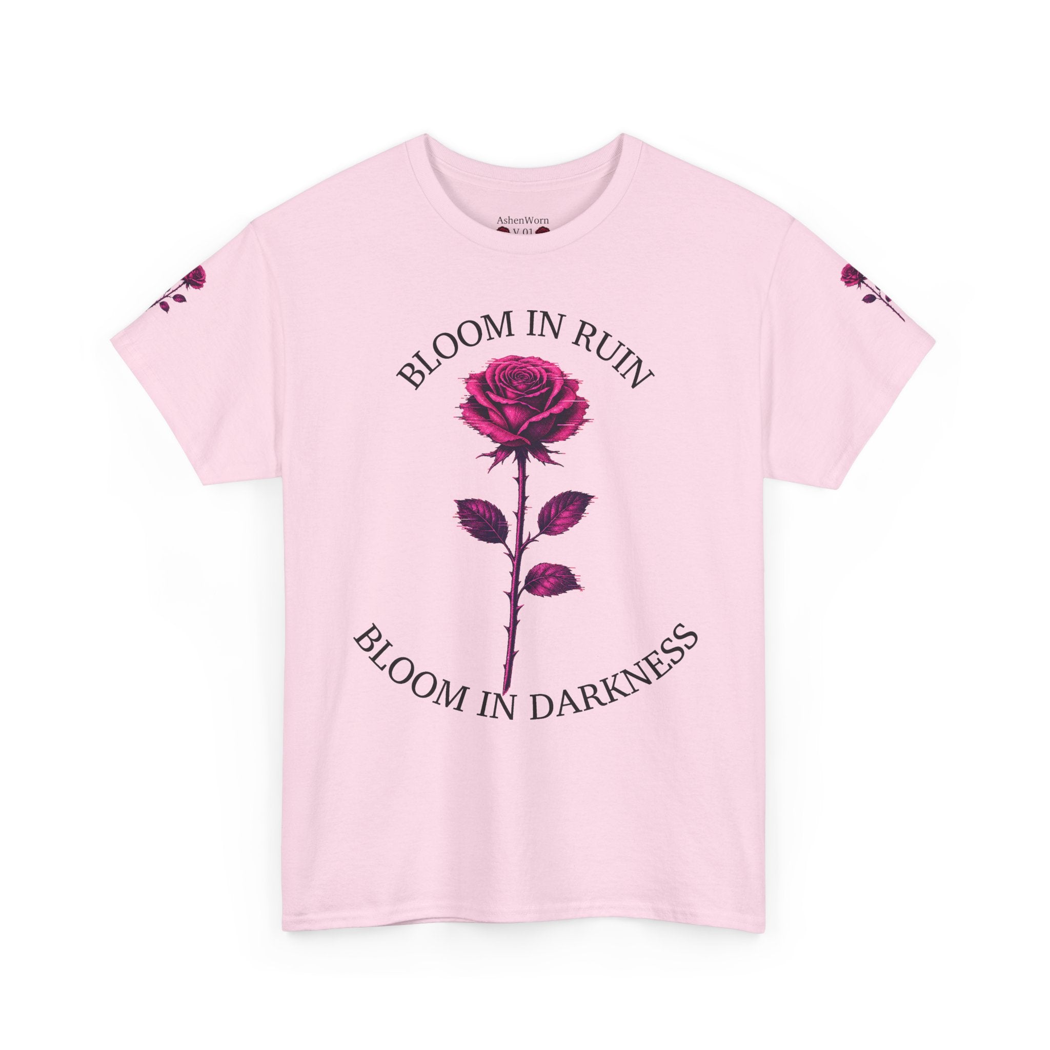 Bloom in Darkness Rose T-Shirt — Gothic Floral Tee with 'Bloom in Ruin'  'Bloom in Darkness'