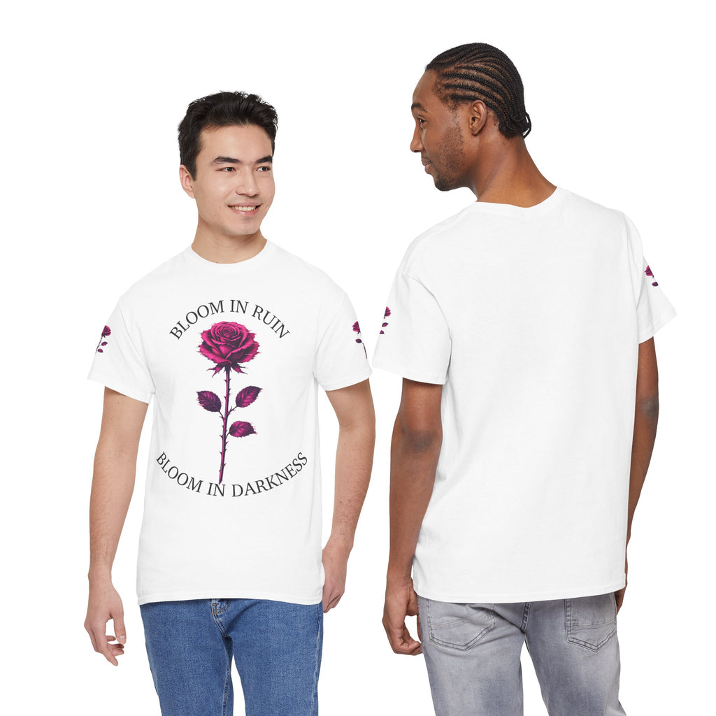 Bloom in Darkness Rose T-Shirt — Gothic Floral Tee with 'Bloom in Ruin'  'Bloom in Darkness'
