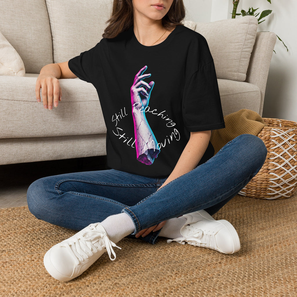T-Shirt — "Still Reaching, Still Growing" Neon Hand Graphic
