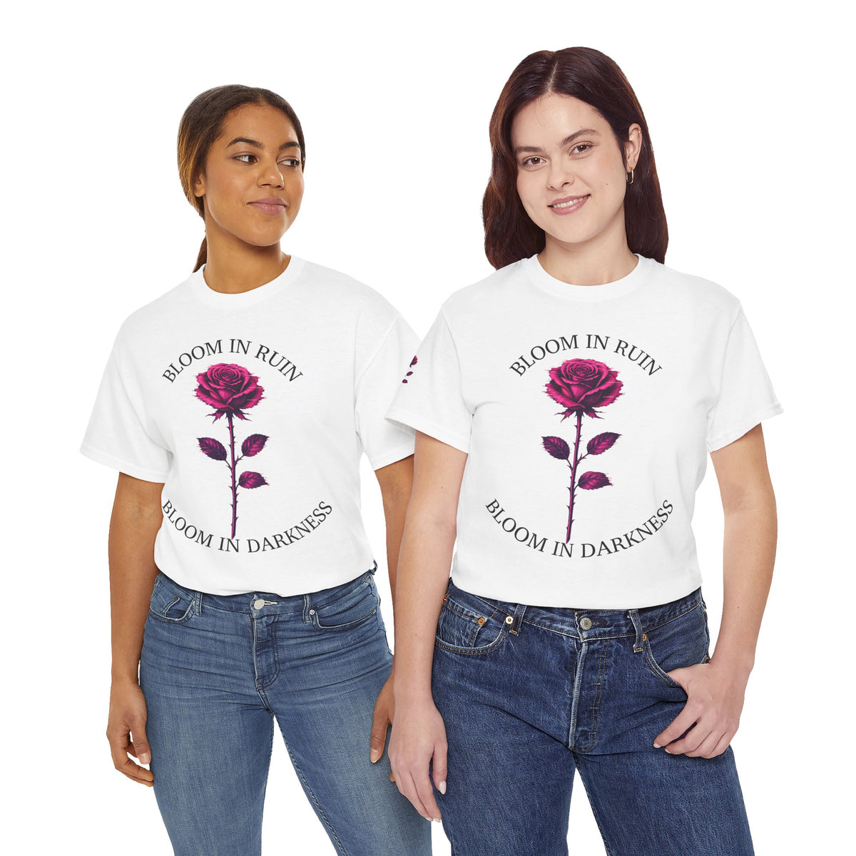 Bloom in Darkness Rose T-Shirt — Gothic Floral Tee with 'Bloom in Ruin'  'Bloom in Darkness'