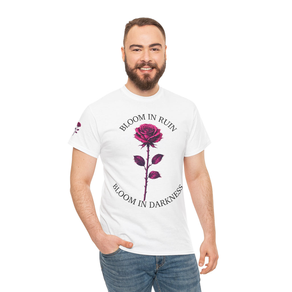 Bloom in Darkness Rose T-Shirt — Gothic Floral Tee with 'Bloom in Ruin'  'Bloom in Darkness'