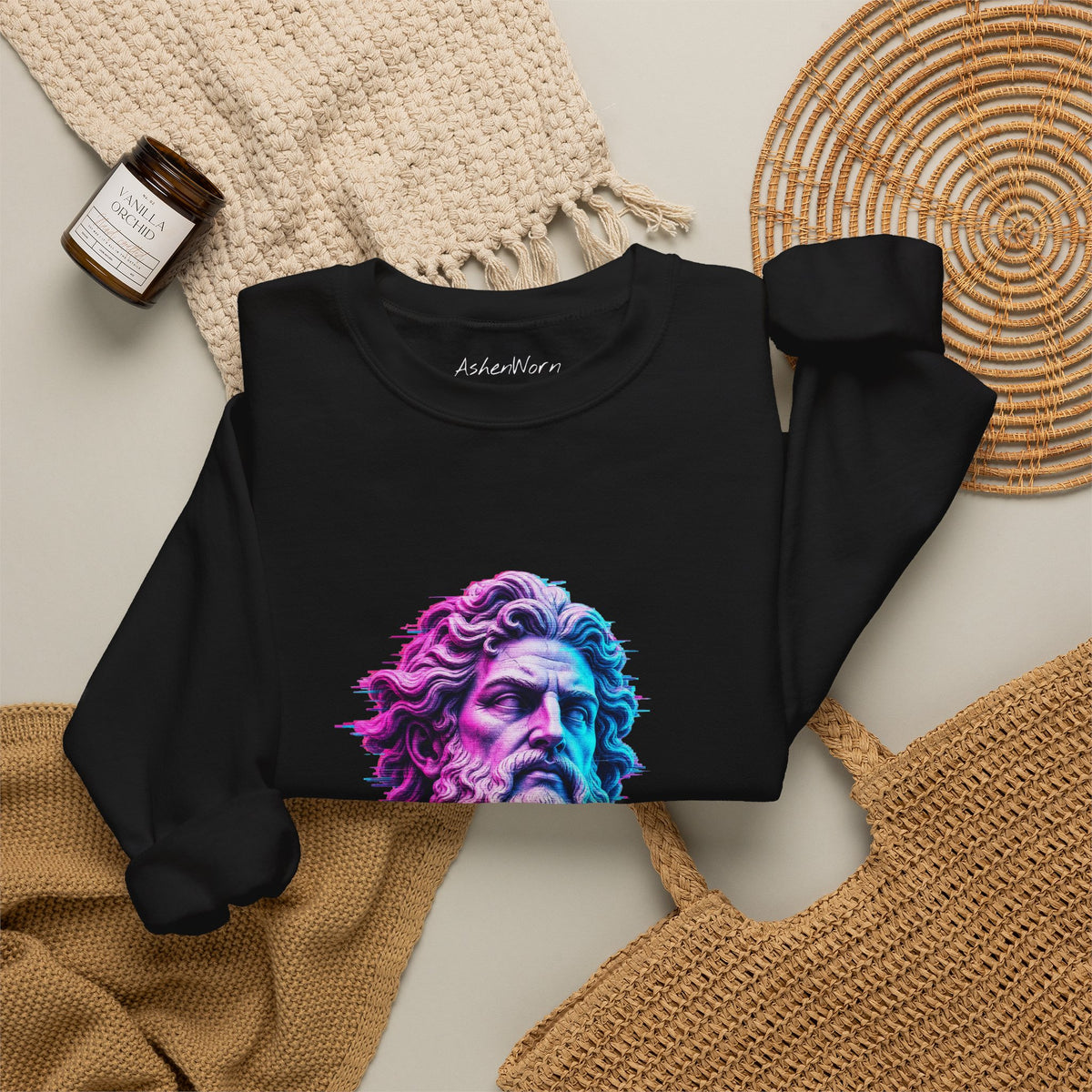 Neon Classical Bust Crewneck Sweatshirt with Latin script